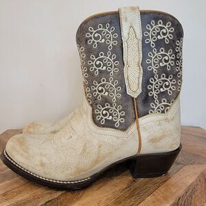Dan Post Embroidered Distressed Leather Cowboy Boots Womens 7 M White Floral
